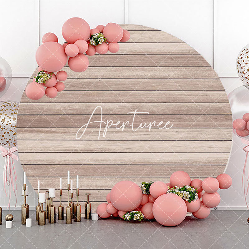 Aperturee - Artistic Wood Plank Simple Circle Birthday Backdrop