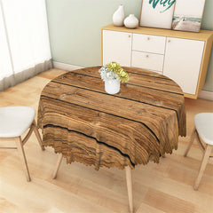 Aperturee - Assorted Brown Wooden Pattern Retro Round Tablecloth