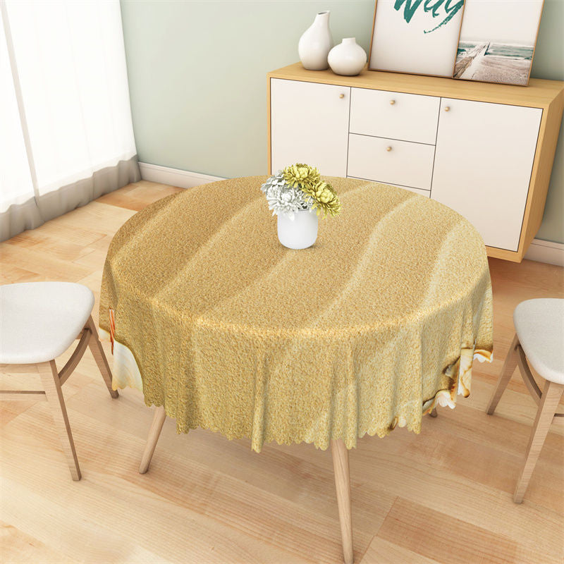 Aperturee - Assorted Gold Lines Sand Simple Round Tablecloth