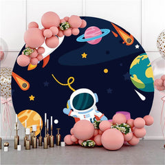 Aperturee Astronaut And Rocket Custom Circle Birthday Backdrop