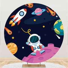 Aperturee Astronaut And Rocket Custom Circle Birthday Backdrop