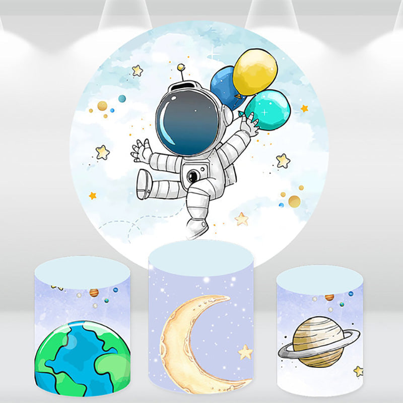 Aperturee Astronaut Balloon White Round Birthday Backdrop Kit