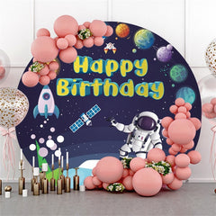 Aperturee Astronaut In Space Theme Round Happy Birthday Backdrop