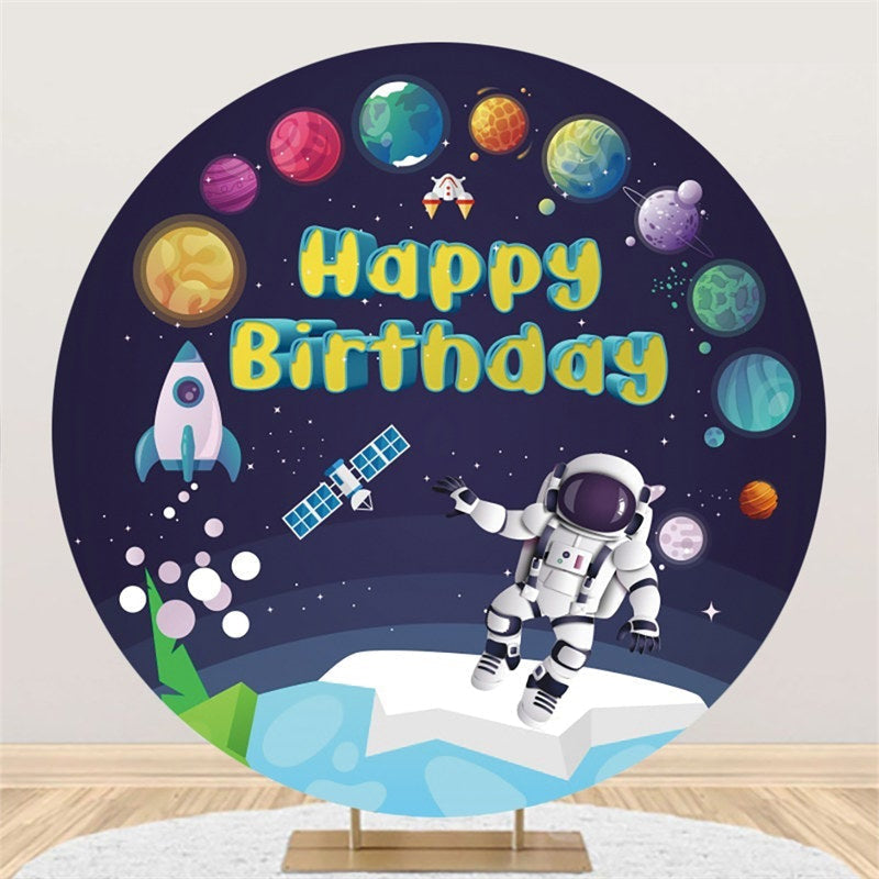 Aperturee Astronaut In Space Theme Round Happy Birthday Backdrop