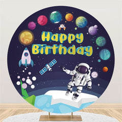 Aperturee Astronaut In Space Theme Round Happy Birthday Backdrop