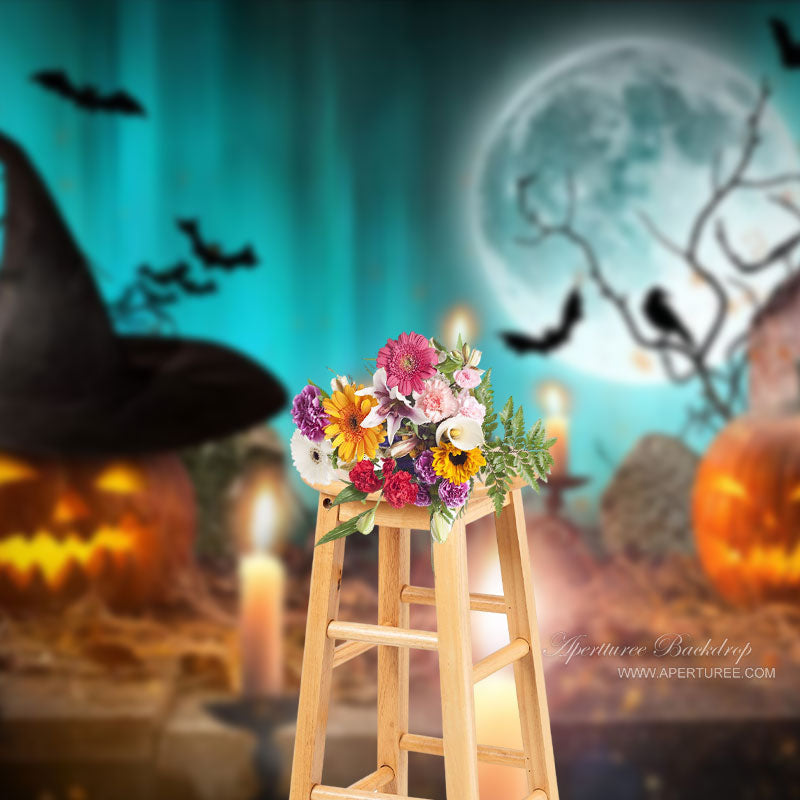 Aperturee - Aurora Moon Table Pumpkin Candle Halloween Backdrop