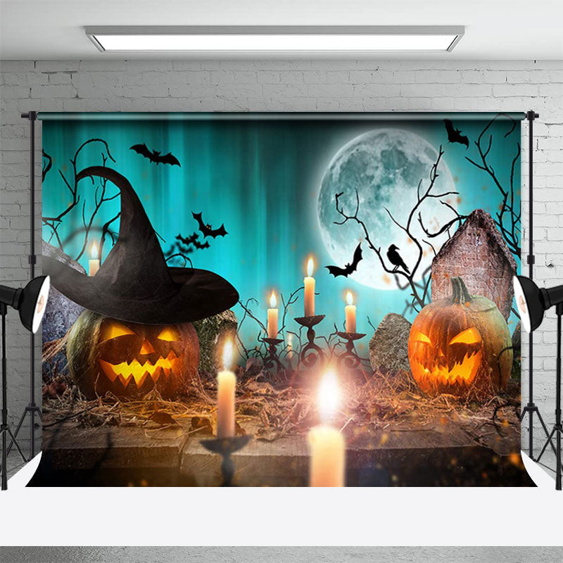 Aperturee - Aurora Moon Table Pumpkin Candle Halloween Backdrop