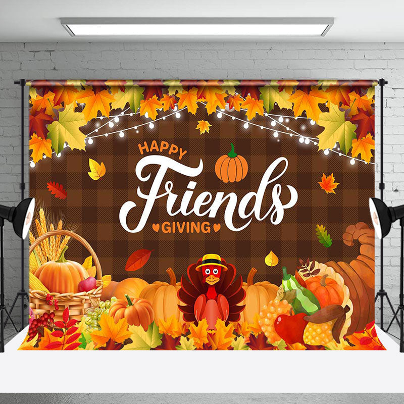 Aperturee - Autumn Maple Leaf Plaid Happy Friendsgiving Backdrop