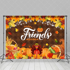 Aperturee - Autumn Maple Leaf Plaid Happy Friendsgiving Backdrop