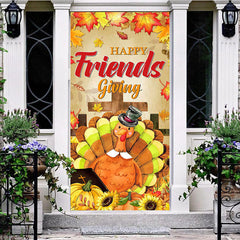 Aperturee - Autumn Maple Turkey Happy Friends Giving Door Cover