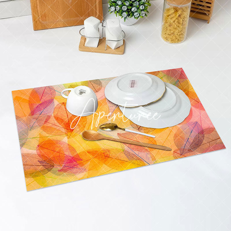 Aperturee - Autumn Natural Leaves Vintage Set Of 4 Placemats