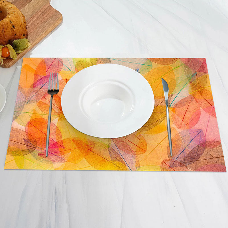 Aperturee - Autumn Natural Leaves Vintage Set Of 4 Placemats