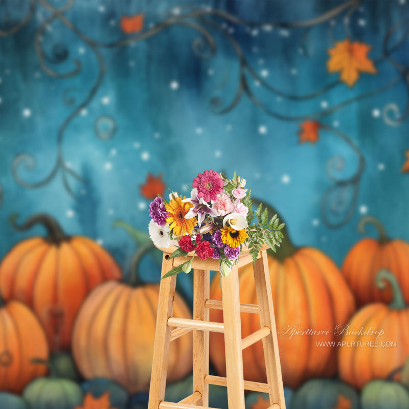 Aperturee - Autumn Pumpkin Maple Leaf Halloween Photo Backdrop