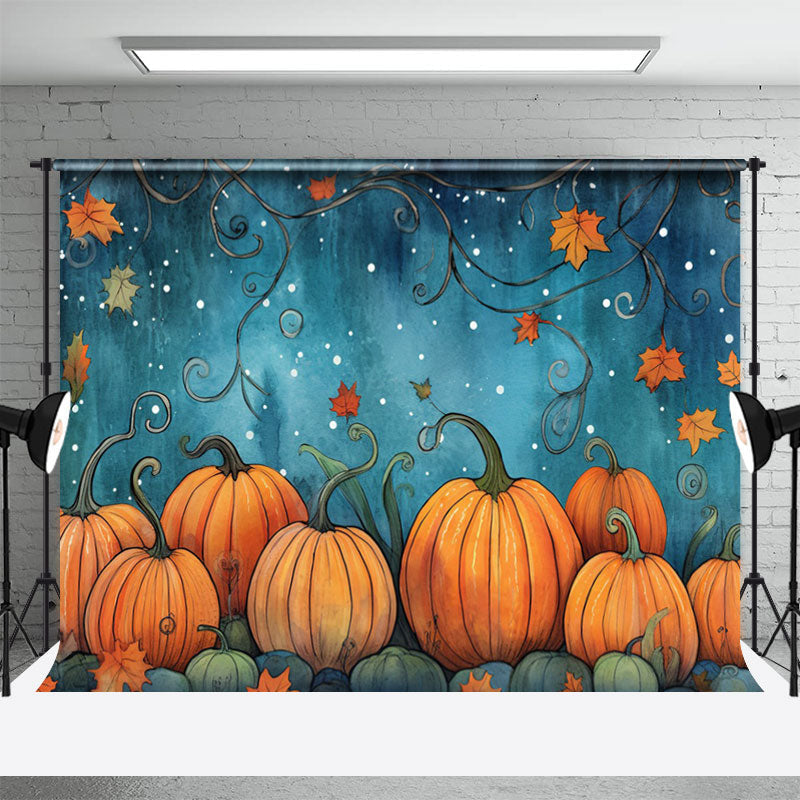 Aperturee - Autumn Pumpkin Maple Leaf Halloween Photo Backdrop