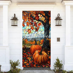 Aperturee - Autumn Pumpkins Maple Leaf Thanksgiving Door Cover