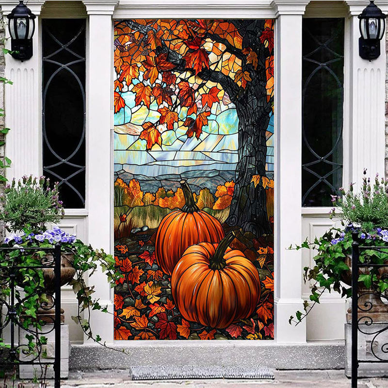 Aperturee - Autumn Pumpkins Maple Leaf Thanksgiving Door Cover