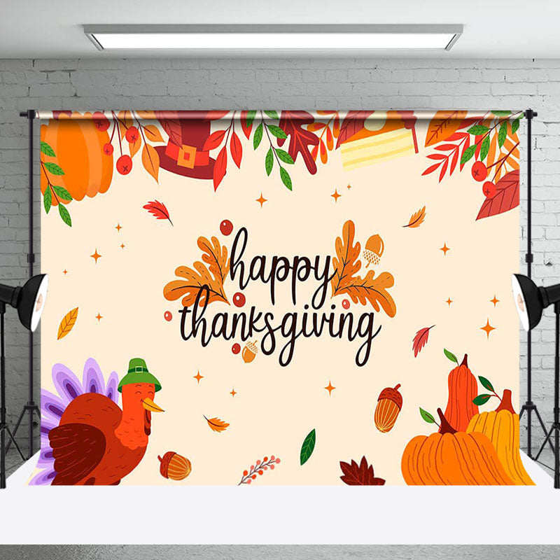 Aperturee - Autumn Pumpkins Turkey Happy Thanksgiving Backdrop