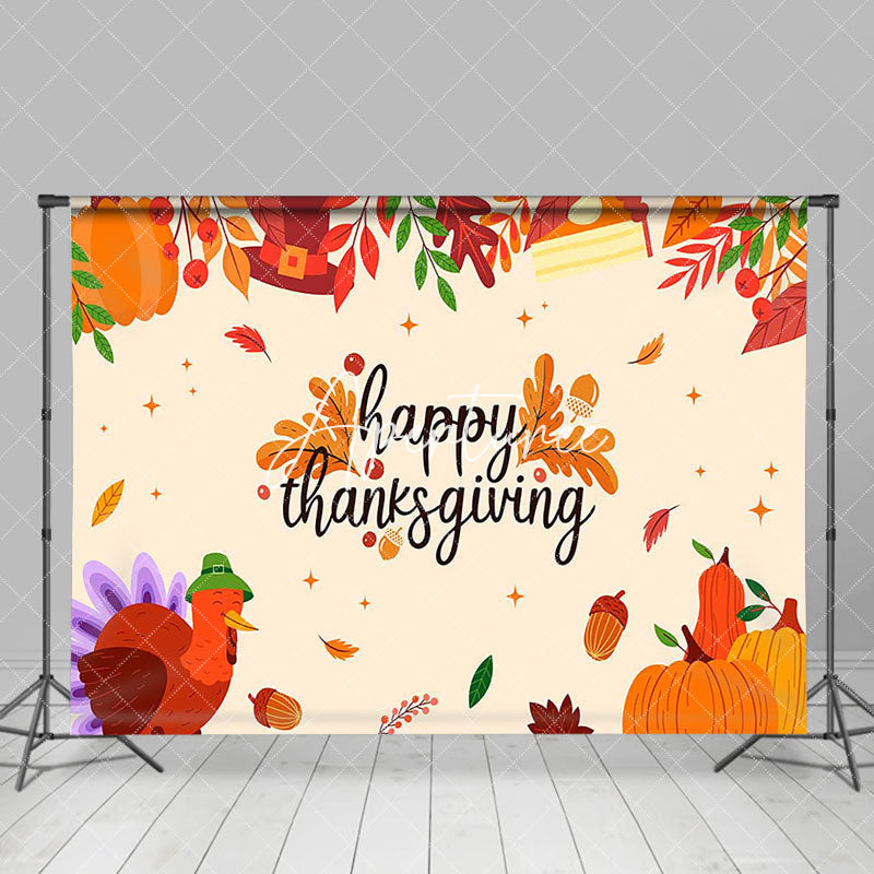 Aperturee - Autumn Pumpkins Turkey Happy Thanksgiving Backdrop