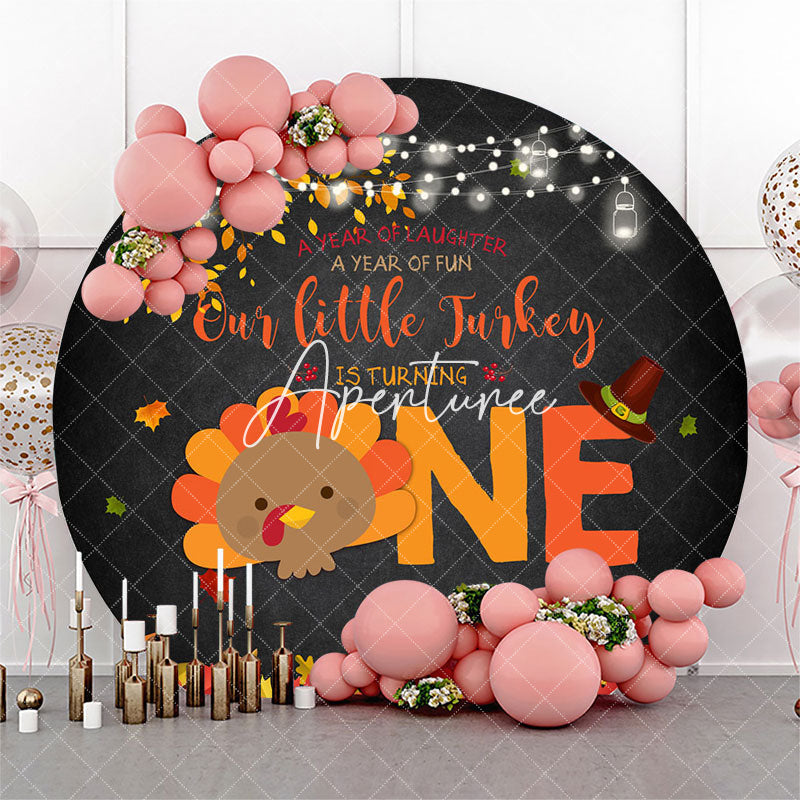 Aperturee Autumn Turkey Black Round 1st Birthday Backdrops