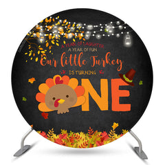 Aperturee Autumn Turkey Black Round 1st Birthday Backdrops