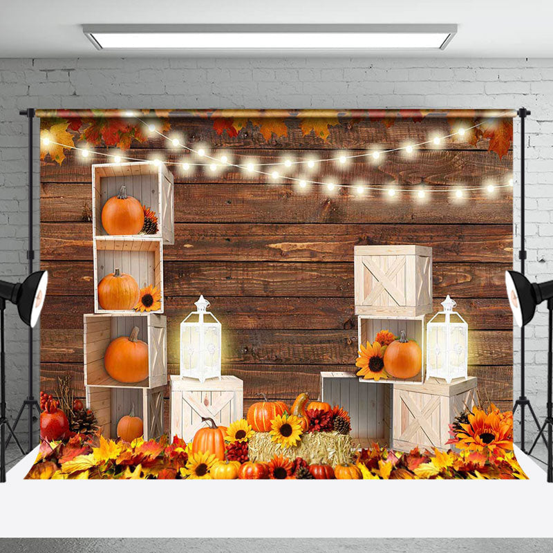 Aperturee - Autumn Wooden Pumpkins Maple Thanksgiving Backdrop