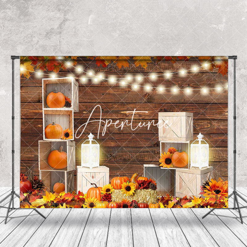 Aperturee - Autumn Wooden Pumpkins Maple Thanksgiving Backdrop