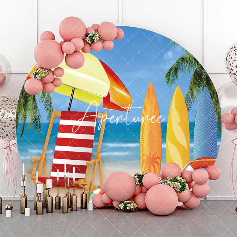 Aperturee - Awning Surfboard Hawaii Beach Round Birthday Backdrop