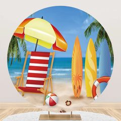 Aperturee - Awning Surfboard Hawaii Beach Round Birthday Backdrop