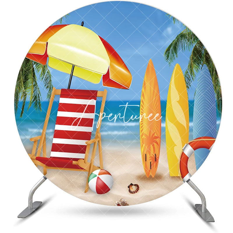 Aperturee - Awning Surfboard Hawaii Beach Round Birthday Backdrop