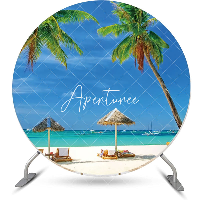 Aperturee - Awning Trees Hawaii Beach Round Birthday Backdrop