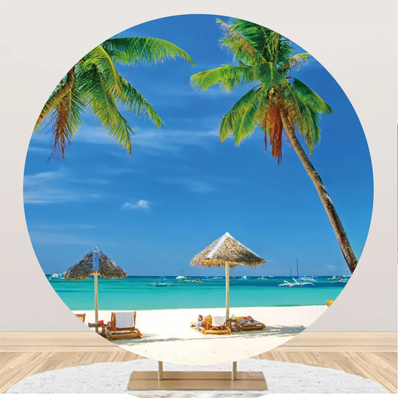 Aperturee - Awning Trees Hawaii Beach Round Birthday Backdrop