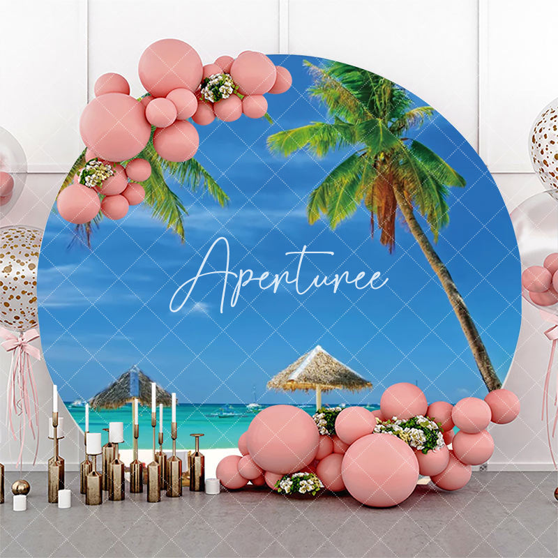 Aperturee - Awning Trees Hawaii Beach Round Birthday Backdrop