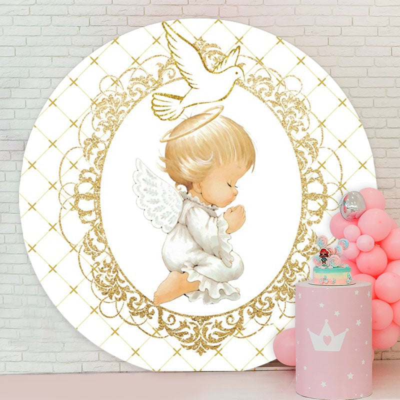 Aperturee - Baby And White Dove Round Baby Shower Backdrop