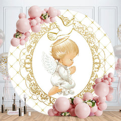 Aperturee - Baby And White Dove Round Baby Shower Backdrop