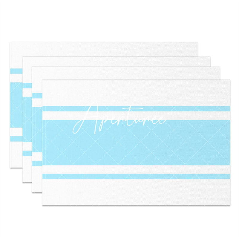 Aperturee - Baby Blue White Simple Dining Set Of 4 Placemats