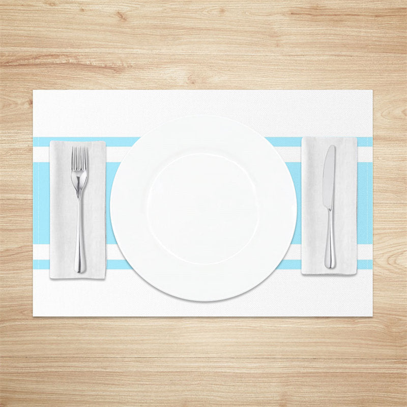 Aperturee - Baby Blue White Simple Dining Set Of 4 Placemats