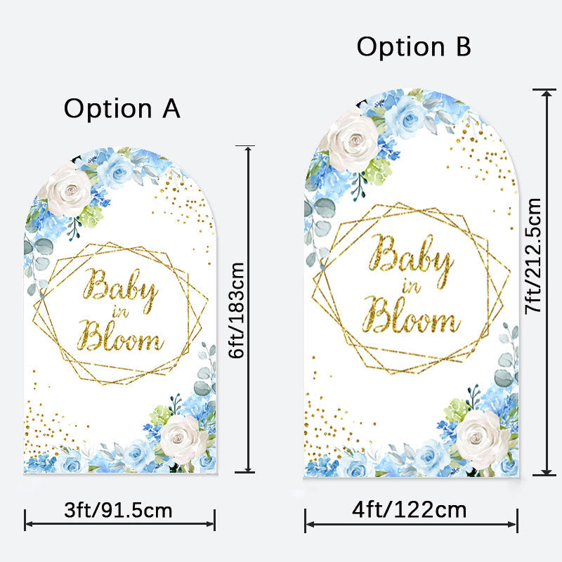 Aperturee - Baby In Bloom Blue Floral Baby Shower Arch Backdrop