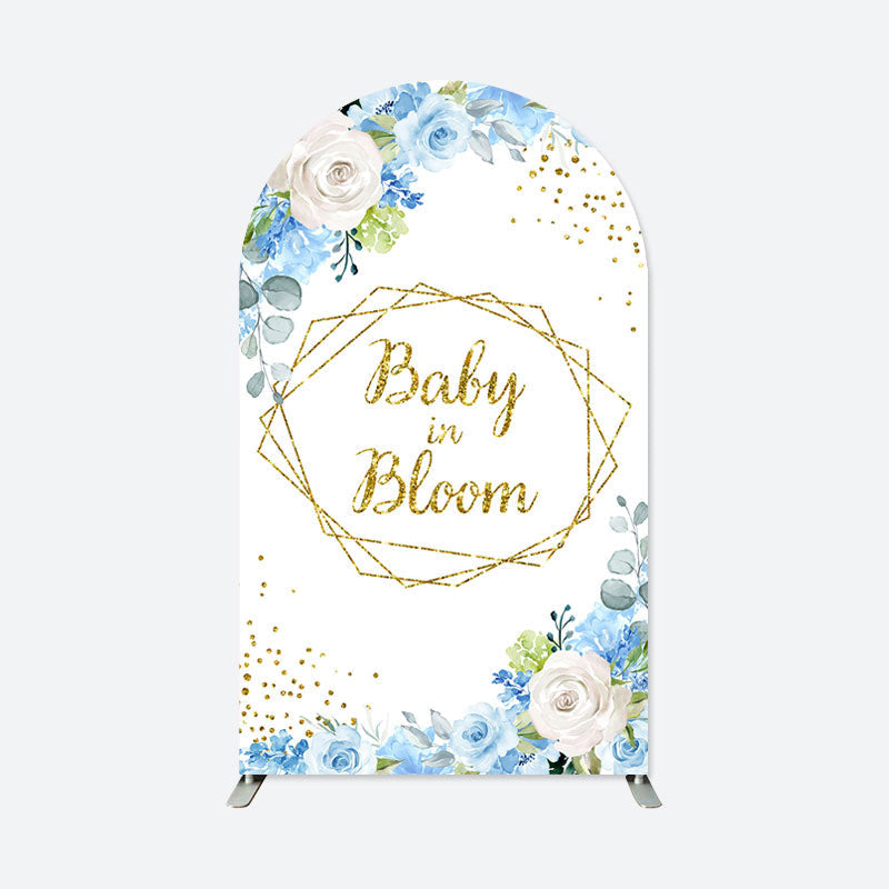 Aperturee - Baby In Bloom Blue Floral Baby Shower Arch Backdrop