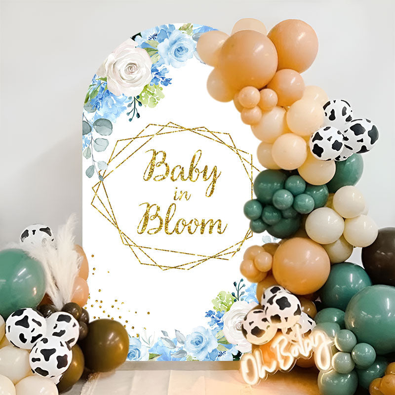 Aperturee - Baby In Bloom Blue Floral Baby Shower Arch Backdrop