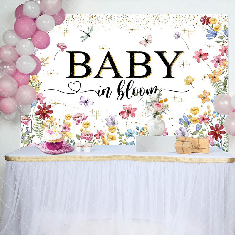 Aperturee - Baby In Bloom Floral Gender Reveal Backdrop For Girl