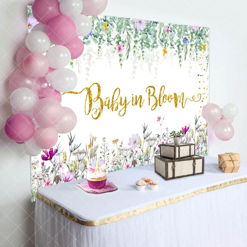 Aperturee - Baby In Bloom Floral Leaves Gender Reveal Backdrop