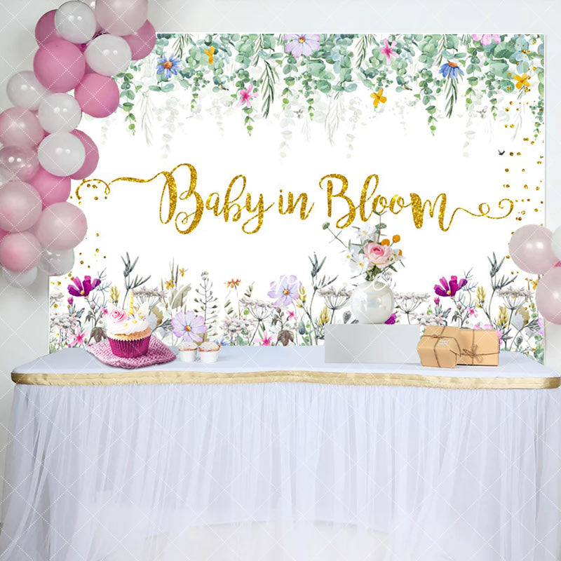 Aperturee - Baby In Bloom Floral Leaves Gender Reveal Backdrop