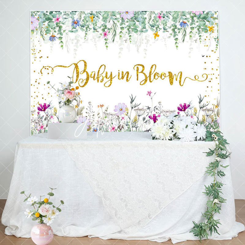 Aperturee - Baby In Bloom Floral Leaves Gender Reveal Backdrop