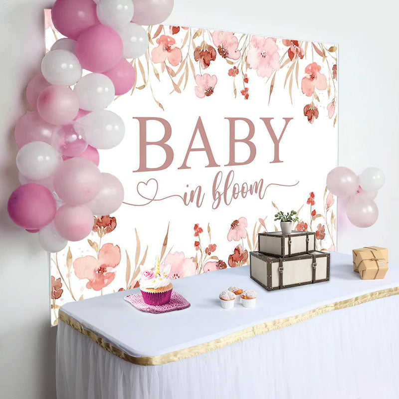 Aperturee - Baby In Bloom Pink Floral Heart Shower Backdrop