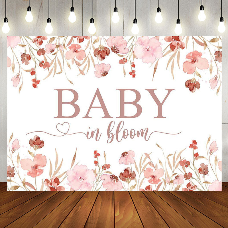 Aperturee - Baby In Bloom Pink Floral Heart Shower Backdrop