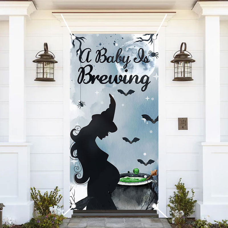 Aperturee - Baby Is Brewing Halloween Gender Reveal Door Cover