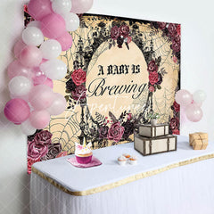 Aperturee - Baby Is Brewing Rose Floral Gender Reveal Backdrop