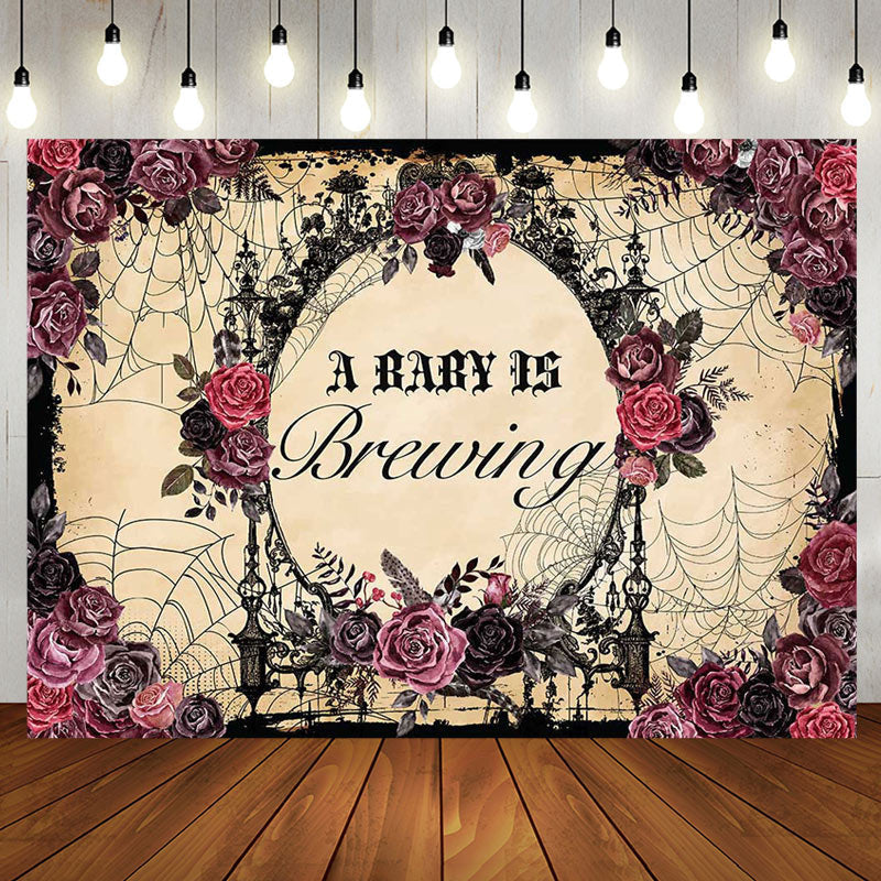 Aperturee - Baby Is Brewing Rose Floral Gender Reveal Backdrop