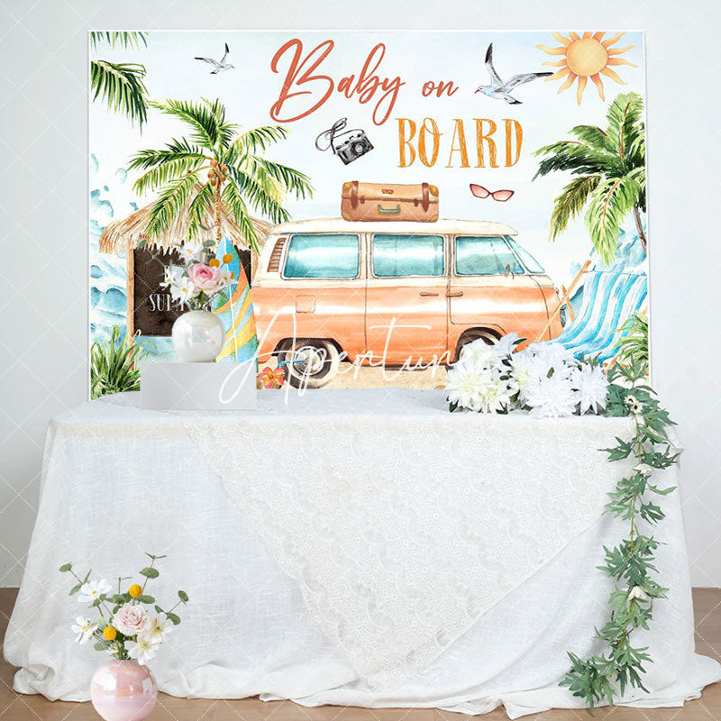 Aperturee - Baby On Board Beach Summer Gender Reveal Backdrop