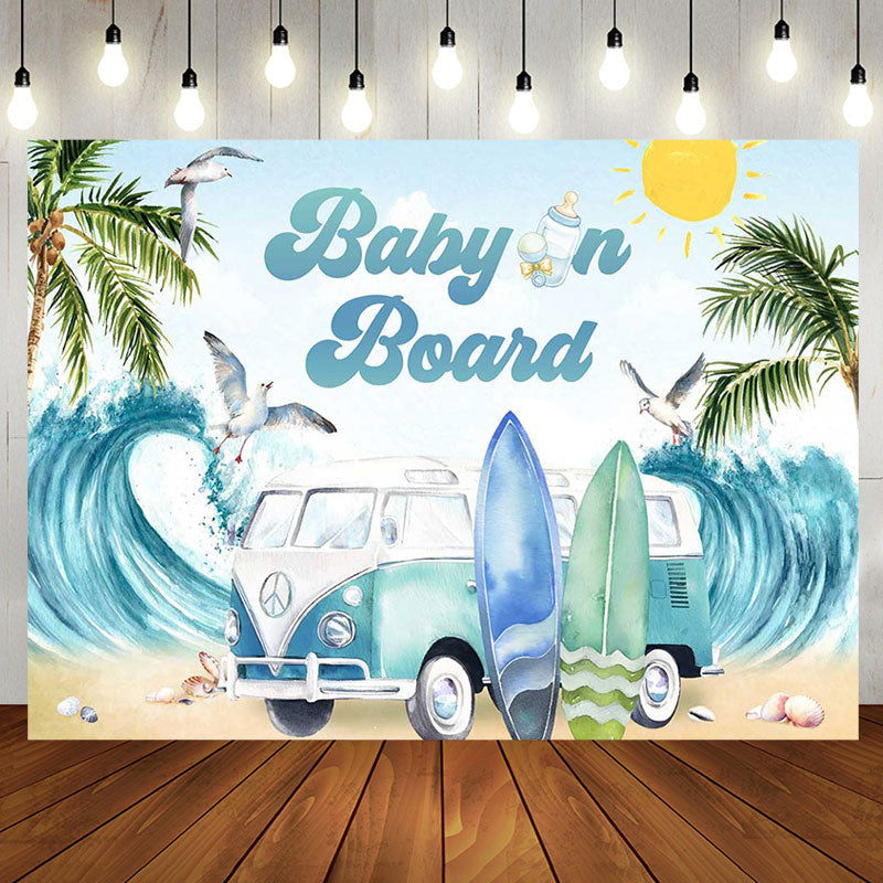 Aperturee - Baby On Board Surf Summer Gender Reveal Backdrop